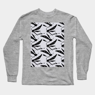 Black strokes and spots on a gray background, abstraction Long Sleeve T-Shirt